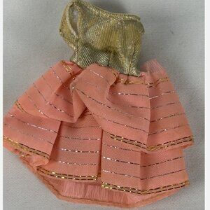 Vintage 70s Topper Dawn Fashion Show Dress Doll Pink Gold Metallic Pageant